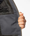Inside view of Classic Mens Lined Eisenhower Jacket Heavy Duty Workwear Rugged Poly Cotton Twill Charcoal Plus Size 3X pocket and lining.