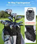14 Way Full Length Divider Golf Cart Bag with Lock Top Organizer in a golf course setting