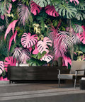 Epic Tropical Wall Mural For Bedroom And Living Room With 3D Monstera And Banana Palm Leaves Huge Green Plant Vibe 158 By 110 Inches Seven Panel Set Not Peel And Stick Glue Required in living room setting