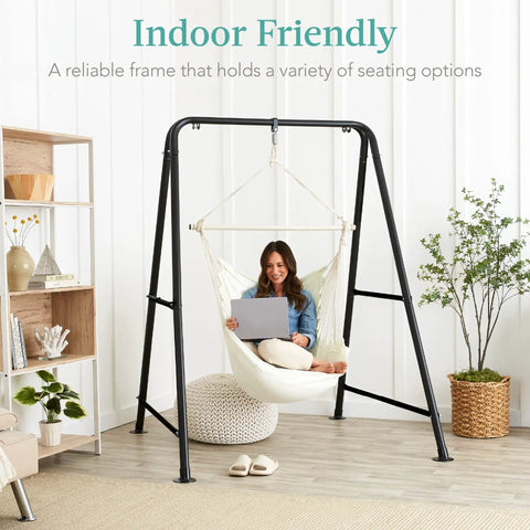Heavy Duty Hammock Chair Stand 75 Inch Tall For Indoor And Outdoor Use With Powder Coated Steel Frame And Hardware Stand Only Supports Up To 350 Pounds indoors with chair