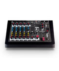 Compact Hybrid Audio Mixer And 4x4 USB Interface With GS Preamps, featuring control knobs and interface for home recording.