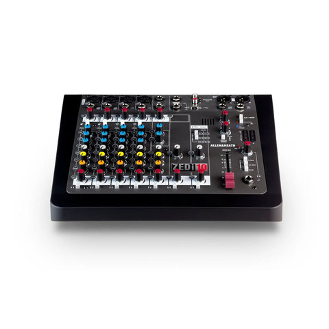 Compact Hybrid Audio Mixer And 4x4 USB Interface With GS Preamps, featuring control knobs and interface for home recording.