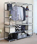 69 Inch Portable Clothes Closet With Industrial Strength Steel Frame And Thick Nonwoven Fabric Cover Quick No Sweat Setup Hella Roomy Multi Shelf Wardrobe Storage Organizer For Shoes And Hanging Apparel Black with clothes and storage.