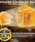 Diagram of Gold Standard 3 Pack Wooden Chicken Nesting Boxes For Laying Eggs with interior size dimensions and quality badge.
