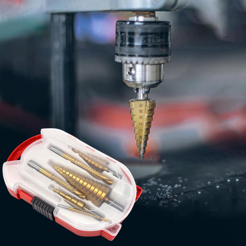 Six Piece High Speed Reaming Pagoda Sawtooth Drill Bit Set With Titanium Plating In Box For Metal And Wood, Pro Grade DIY Ready