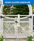 8 Inch T Strap Heavy Duty Shed Door Hinges Black Tee Hinge for white garden gate with screws, outdoor use, 4 pack, mounted view