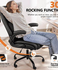 Person sitting on Ergonomic Office Chair With 3D Dynamic Lumbar Support Leather Executive Desk Chair in office, showcasing rocking function.
