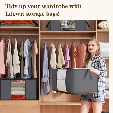 Six Pack Super Sturdy Closet Storage Bins With Lids Foldable Wardrobe Organizers Featuring Clear Window Zippered Closures And Rock Solid Handles Totally Legit For Blankets Bedding And Winter Clothing