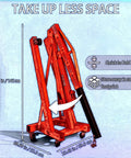 Folded 2 Ton Foldable Engine Hoist Cherry Picker for auto repair storage, compact dimensions displayed