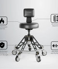 Elevated Steel EZ-Lift Shop Chair With Backrest For High Workbenches, 400 Lb Capacity, showing durable all-steel construction and casters.