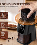 Ollygrin Electric Conical Burr Coffee Grinder With 30 Precise Grind Settings For Espresso Drip And French Press Compact Burr Mill displaying grind settings