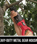 Person using Beast Power 7.5 Amp Variable Speed Reciprocating Saw With Toolless Blade Change on tree branch