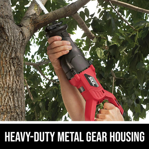 Person using Beast Power 7.5 Amp Variable Speed Reciprocating Saw With Toolless Blade Change on tree branch