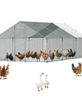 Large Metal Chicken Coop With Walk In Run And Spire Roof For Outdoor Backyard Farm Poultry Pen For Ducks And Rabbits