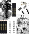 Complete 31 Piece Drawing Pencils Kit With Graphite Pencils 6H To 12B Charcoal Pencils White Color Pencils Blending Stumps