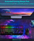 Huge Extended Gaming Mouse Pad Monster Size 31.5 By 15.7 Inches Full Desk Mat For Keyboard And Mouse Non Slip Rubber Base Ultra Wide Desk Pad For Gaming And Office Use shown with keyboard and mouse on desk.