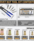 430 Piece SAE Rivet Nut Tool Kit with Imperial Rivnut Set in Sizes 6 32 8 32 10 24 1 4 20 5 16 18 Carbon Steel Rivnut Tools