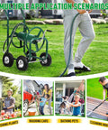 Beefy Heavy Duty Hose Reel Cart Holds Up To Three Hundred Feet Of Five Eighth Inch Hose With Four Wheels And Built In Storage Basket