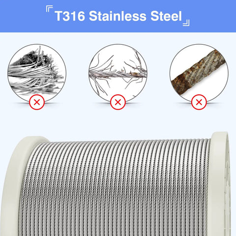 1/8 Inch T316 Stainless Steel Cable Railing Kit for Outdoor Decks and Marine Use Saltwater Ready Rustproof Cable