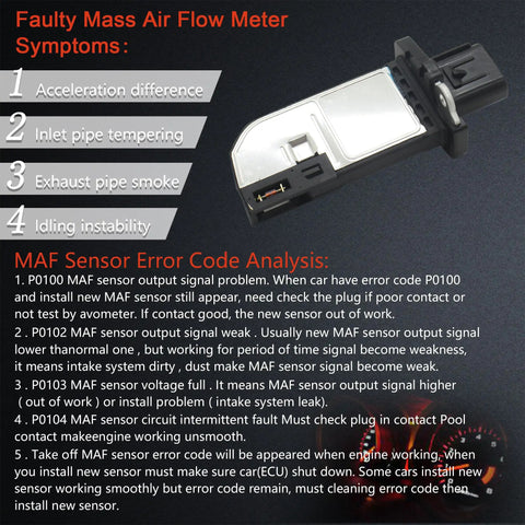Mass Air Flow Sensor For Ford F-150 F-250 F-350 Mustang Explorer Taurus Lincoln Navigator MKS MKT 2011-2016 Replacement OE BR3Z 12B579-A Drop-In Easy Install Fit with fault analysis chart
