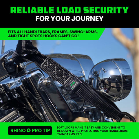 Soft Loop Tie Down Straps 4 Pack 1.6 Inch By 17 Inch Heavy Duty 5000 Lbs Break Strength Motorcycle Handlebar Straps in use