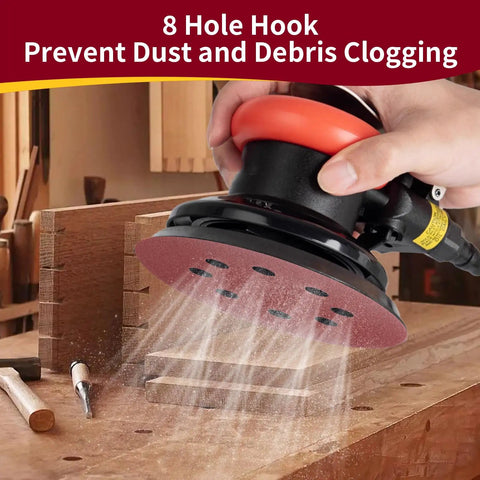 Using 155 Piece 5 Inch 8 Hole Sanding Disc Set Pro Grade For Random Orbital Sander to sand wood surface