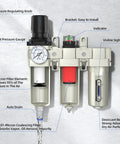 Industrial Grade 3 Stage Air Drying System with 0 To 240 PSI Regulator, water separator, and metal bowl for air compressors