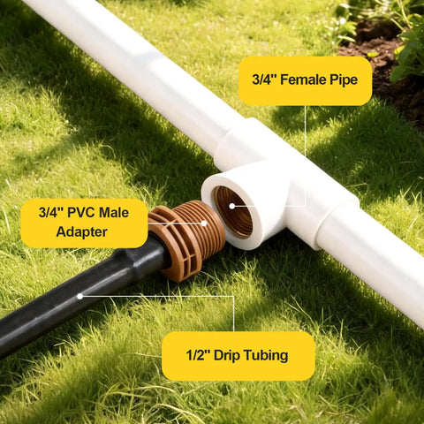PVC To Drip Irrigation Adapter Three Quarter Inch Male Pipe Thread To One Half Inch Barbed Coupling For Drip Line And Threaded Hose Fittings Pack Of Ten Easy Install, 3/4" PVC male adapter to 1/2" drip tubing