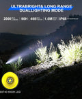Beast Bright 2000 Lumen Tactical Flashlight illuminating distant landscape, SST40 6500K LED, dual lighting mode, outdoor night use