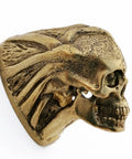 Hunting Knife Pommel Ghost Mask and Bronze Finger Guard Kit featuring a detailed bronze ghost mask pommel side view