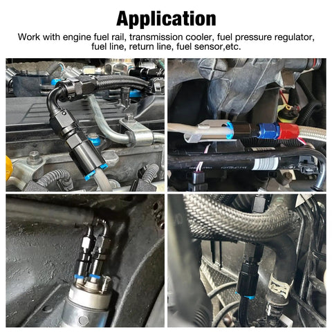 Installation of 6AN Male to Three Eighths Inch SAE Quick Disconnect EFI Fuel Rail Fitting, Female Push On, Aluminum 6061-T6