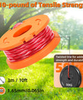 Worx Compatible Trimmer Spool Line Kit, 14 Pack 0.065 Inch Edger Spools Replacement For Weed Eater String Trimmers, orange spool