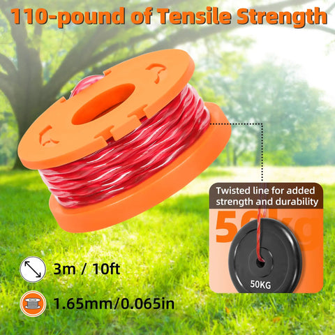 Worx Compatible Trimmer Spool Line Kit, 14 Pack 0.065 Inch Edger Spools Replacement For Weed Eater String Trimmers, orange spool