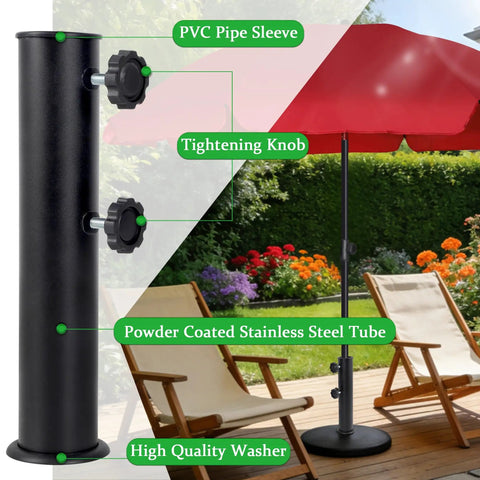 Heavy Duty Steel Umbrella Base Tube Replacement Pole With Black Powder Coat For Universal Parasol Base Replacement Part