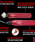 Heavy Duty Deburring Tool With Countersink Hand Reamer And 11 HRC64 Blades, ergonomic handle, for metal, plastic, PVC