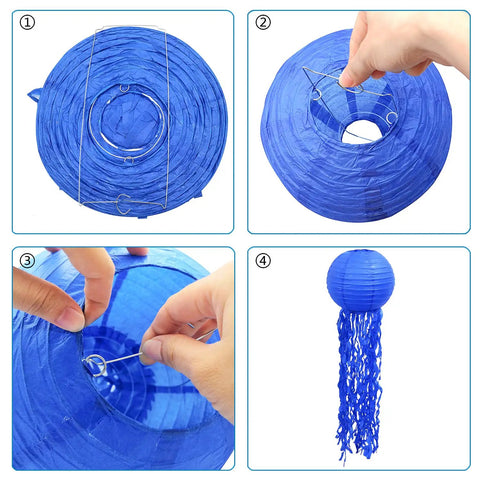 Assembly steps for Colorful Mermaid Jellyfish Paper Lanterns Hanging Set For Under The Sea Theme Parties without light