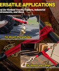 Beefy Heavy Duty Ratchet Chain Binders One Half To Five Eighths Inch Two Pack With Clevis Hooks securing vehicle and cargo