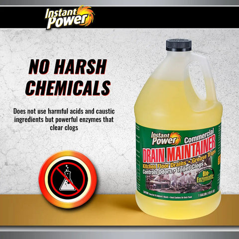 Commercial Drain Maintainer With Liquid Enzyme Clog Remover in 1 gallon bottle, no harsh chemicals, enzyme bio formula.