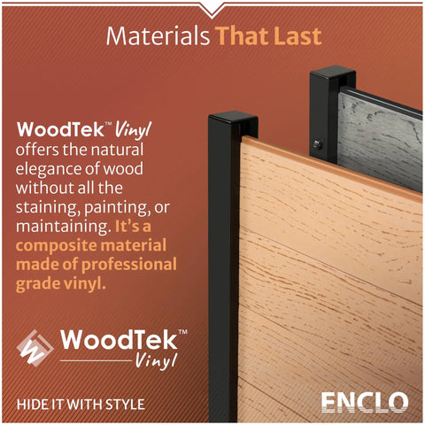 Two Panel Vinyl Outdoor Privacy Screen No Dig Kit For Concealing Trash Bins And AC Units Full Coverage Charcoal close-up