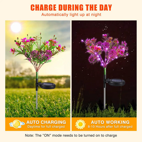 Purple Phalaenopsis Solar Flower Lights 4 Pack Outdoor Waterproof Garden Decor for Yard and Patio No Fuss Setup LED