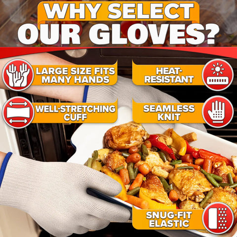 Aramid Heat Resistant Cooking Gloves For Indoor And Outdoor Use Perfect For Baking Grilling Pot Handling And Smoking Up To 896 Degrees Fahrenheit oven mitt handling dish.