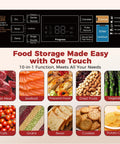 95KPa Vacuum Sealer Machine For Food Full Automatic modes display with various food types including meats, seafood, and snacks shown