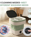 Totally Foldable Hella Portable Washing Machine With Heavy Duty Spin Basket And Three Fast Wash Cycles super compact 16 liter mini laundry drum showing three cleaning modes.