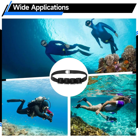 Four Piece Two Point Two Pound Dive Weights With Adjustable Nylon Belt for buoyancy control in scuba and freediving.