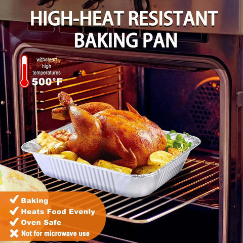 Heavy Duty Foil Pans 9x13 Disposable Deep Steam Table Trays Pack Of 30 For Cooking Baking Storing And Meal Prep with roast chicken