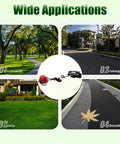Tough 52cc Gas Powered Handheld Sweeper with Cushioned Grip clearing leaves on a lawn, driveway, and sidewalk.