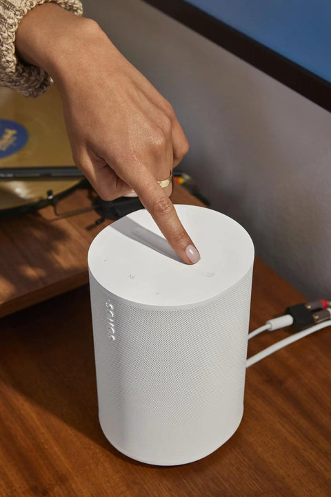 Era 100 SL Dope Compact Microphone Free Wireless Speaker with modern white finish, showcasing touch controls on tabletop.