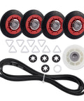 Must Have Dryer Repair Kit With Belt, Drum Rollers And Idler Pulley For 3000 Series Dryers, visible components on white background
