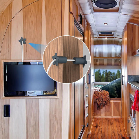 Four Pack Five Eighth Inch Wall Grommets For Starlink Mini Cable And Mounting Accessories installed in wooden RV wall interior