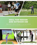 People using Integrated Golf Hitting Mat With Built In Ball Tray For Indoor And Outdoor Practice 5 By 4 Foot Thick 1.02 Inch Turf